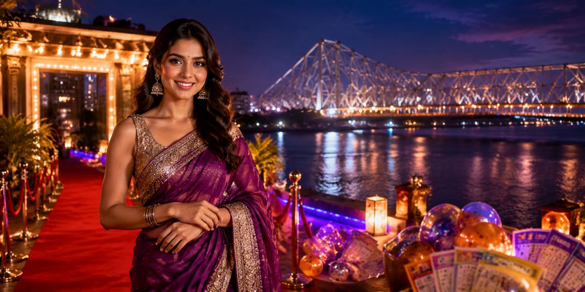 Lady enjoying 3004 promotions on mobile in Kolkata near Howrah Bridge